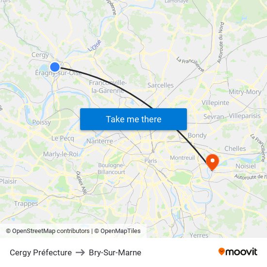 Cergy Préfecture to Bry-Sur-Marne map