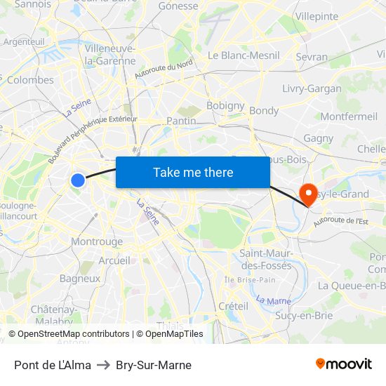 Pont de L'Alma to Bry-Sur-Marne map