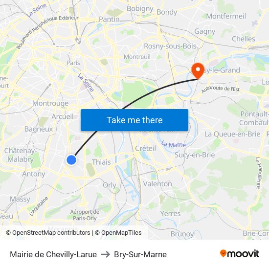 Mairie de Chevilly-Larue to Bry-Sur-Marne map