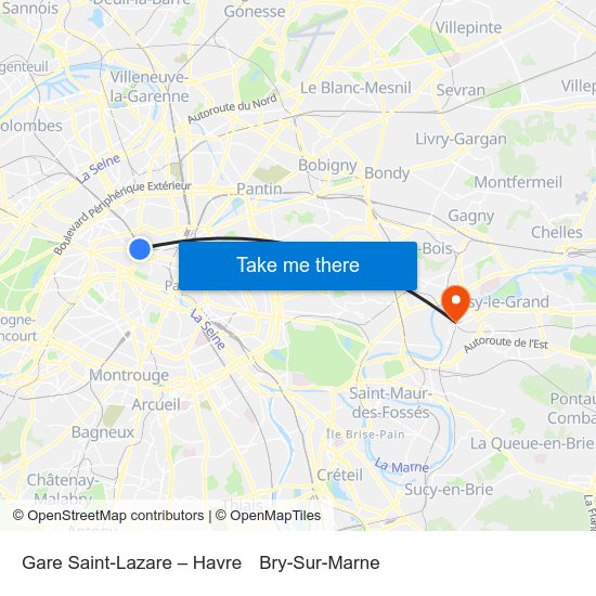 Gare Saint-Lazare – Havre to Bry-Sur-Marne map