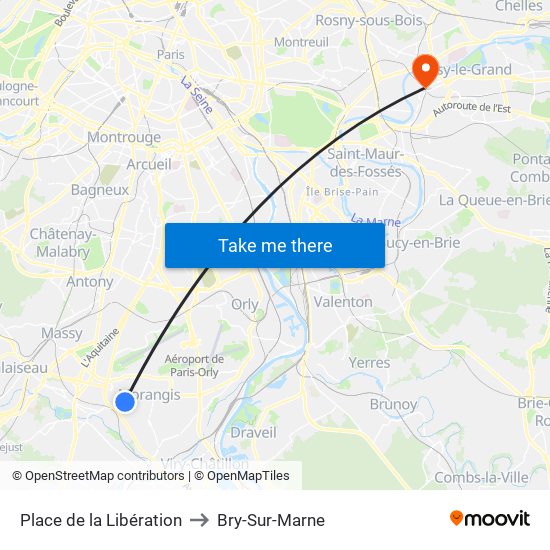 Place de la Libération to Bry-Sur-Marne map