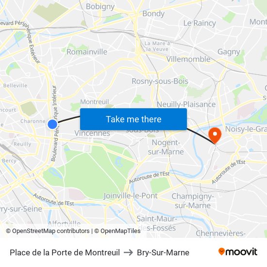 Place de la Porte de Montreuil to Bry-Sur-Marne map