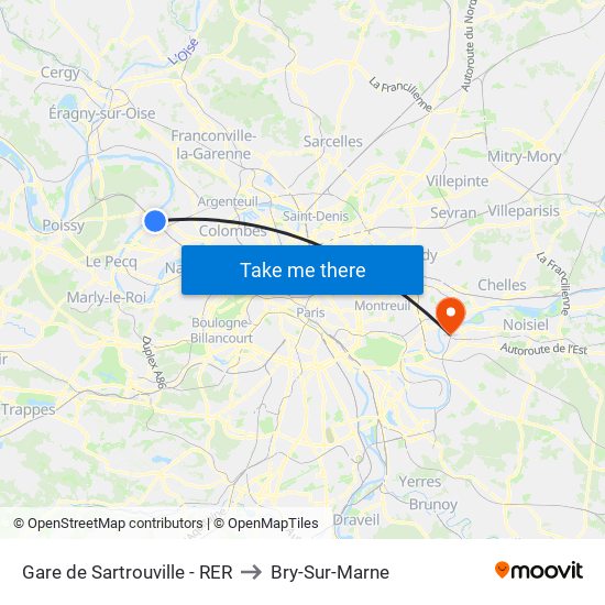Gare de Sartrouville - RER to Bry-Sur-Marne map