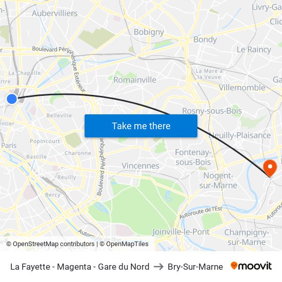 La Fayette - Magenta - Gare du Nord to Bry-Sur-Marne map