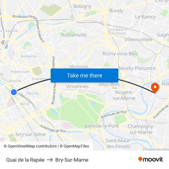 Quai de la Rapée to Bry-Sur-Marne map