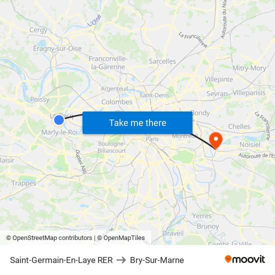 Saint-Germain-En-Laye RER to Bry-Sur-Marne map