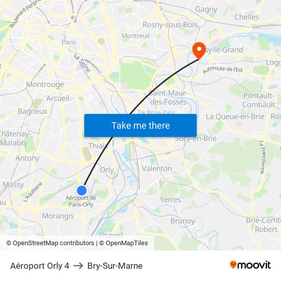 Aéroport Orly 4 to Bry-Sur-Marne map