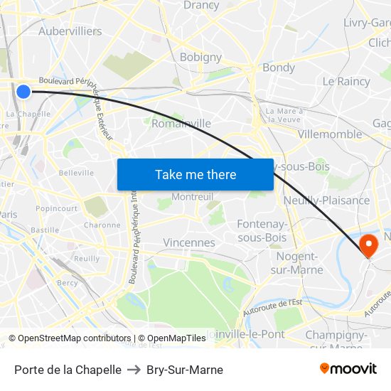 Porte de la Chapelle to Bry-Sur-Marne map