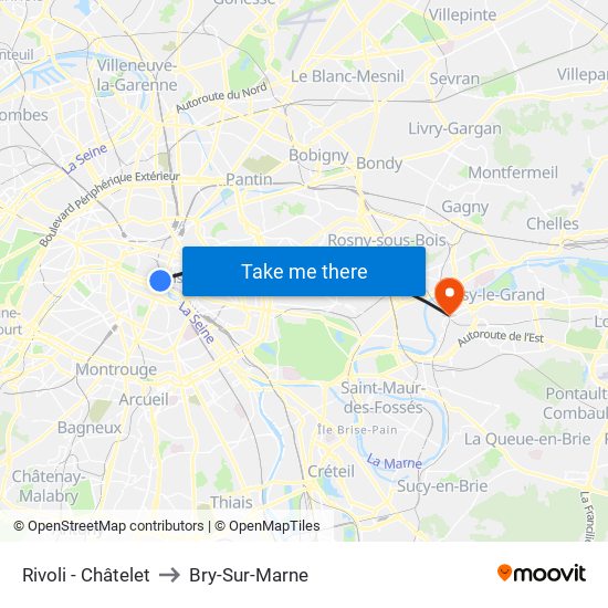 Rivoli - Châtelet to Bry-Sur-Marne map