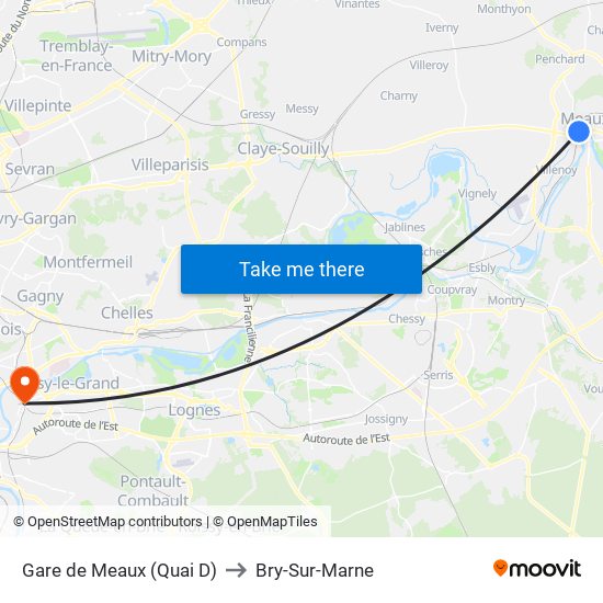 Gare de Meaux (Quai D) to Bry-Sur-Marne map