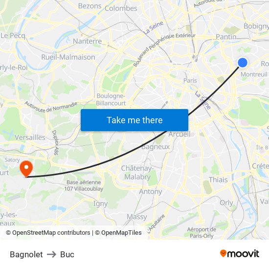 Bagnolet to Buc map