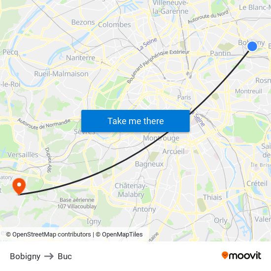 Bobigny to Buc map
