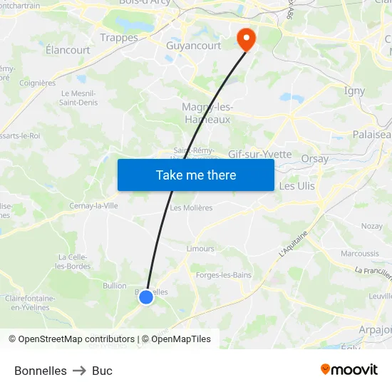 Bonnelles to Buc map