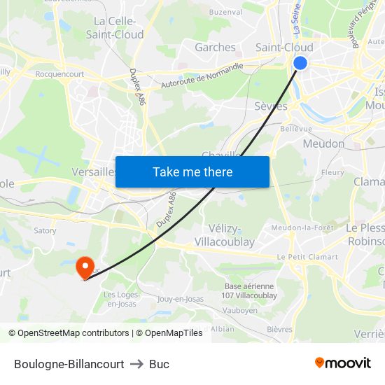 Boulogne-Billancourt to Buc map