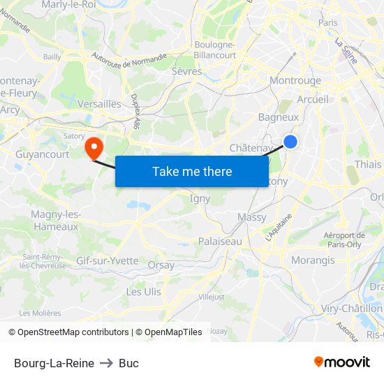 Bourg-La-Reine to Buc map