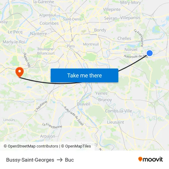 Bussy-Saint-Georges to Buc map