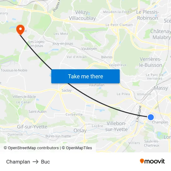 Champlan to Buc map