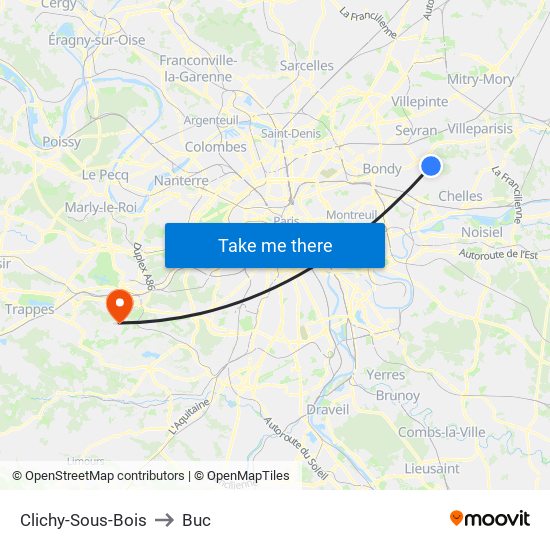 Clichy-Sous-Bois to Buc map