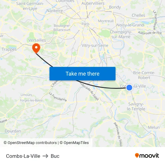 Combs-La-Ville to Buc map
