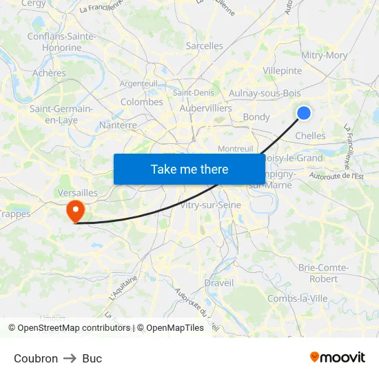Coubron to Buc map