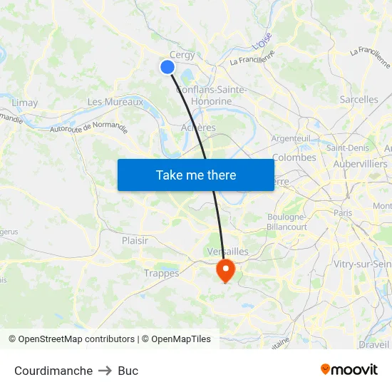 Courdimanche to Buc map