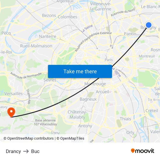 Drancy to Buc map