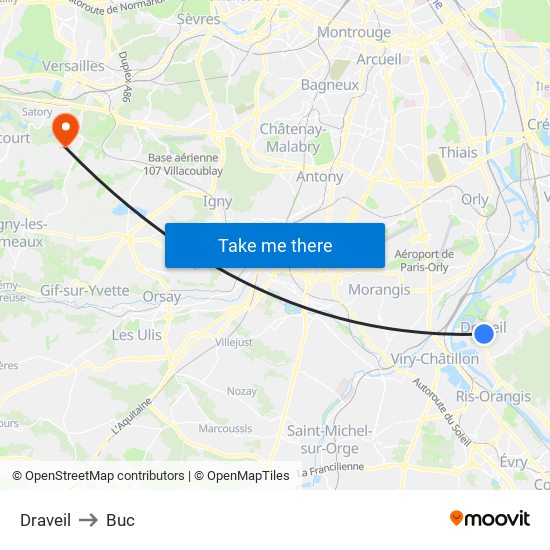 Draveil to Buc map