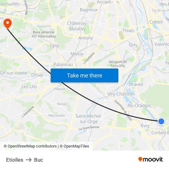 Etiolles to Buc map