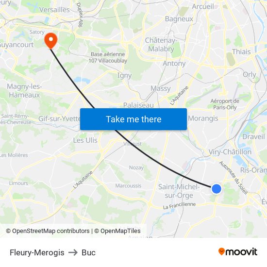 Fleury-Merogis to Buc map