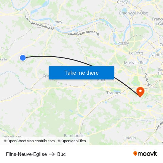 Flins-Neuve-Eglise to Buc map