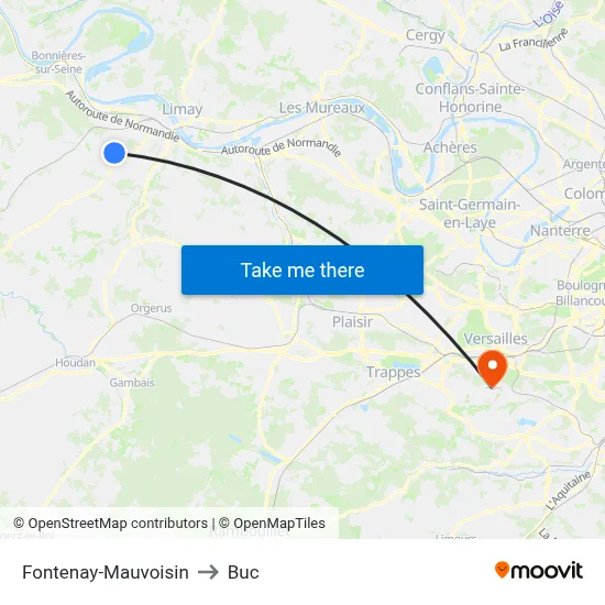 Fontenay-Mauvoisin to Buc map