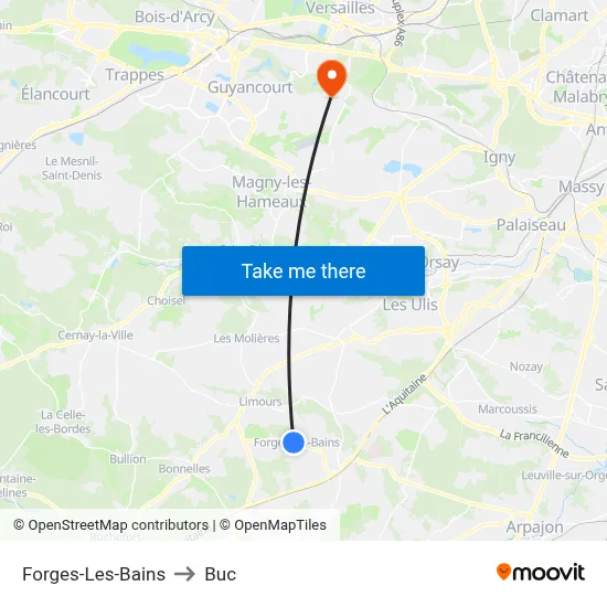 Forges-Les-Bains to Buc map