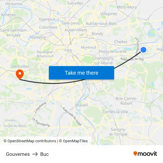 Gouvernes to Buc map
