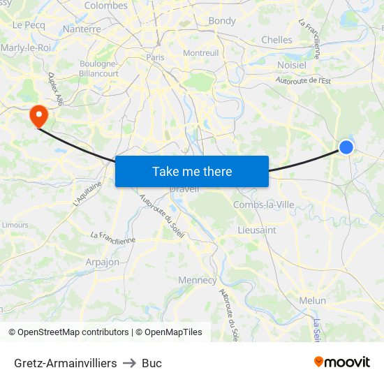 Gretz-Armainvilliers to Buc map