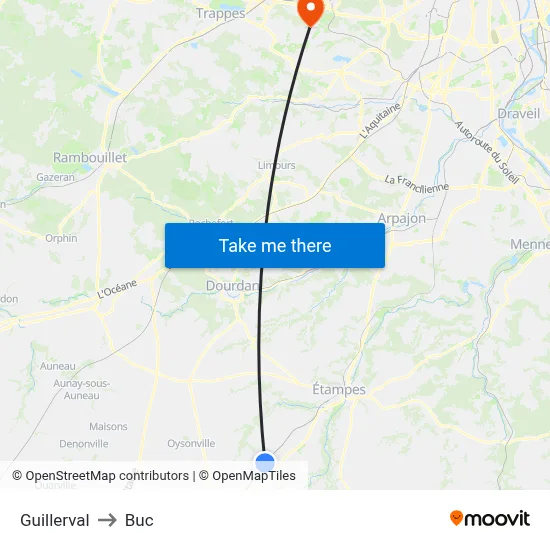 Guillerval to Buc map