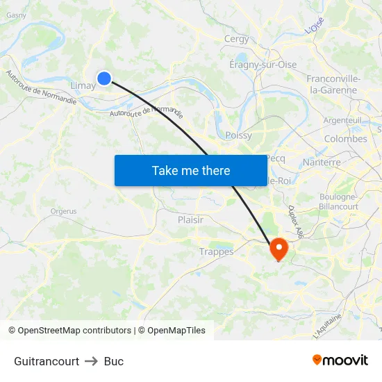 Guitrancourt to Buc map