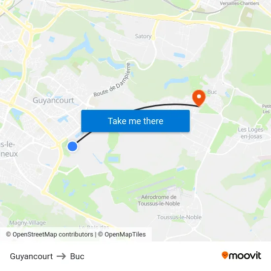 Guyancourt to Buc map
