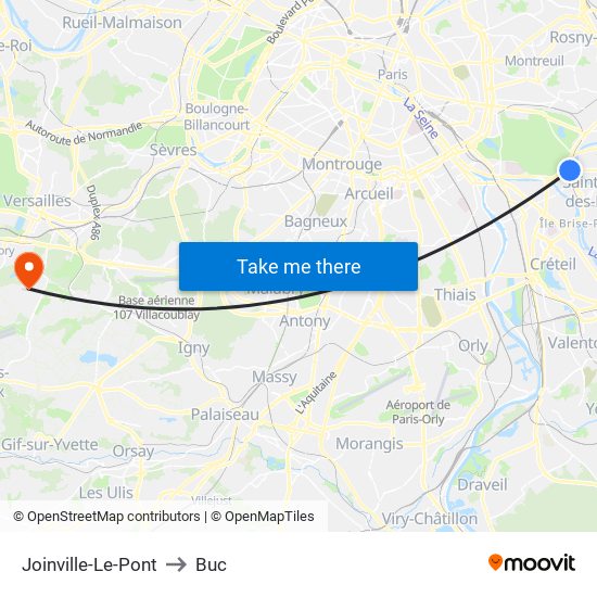 Joinville-Le-Pont to Buc map