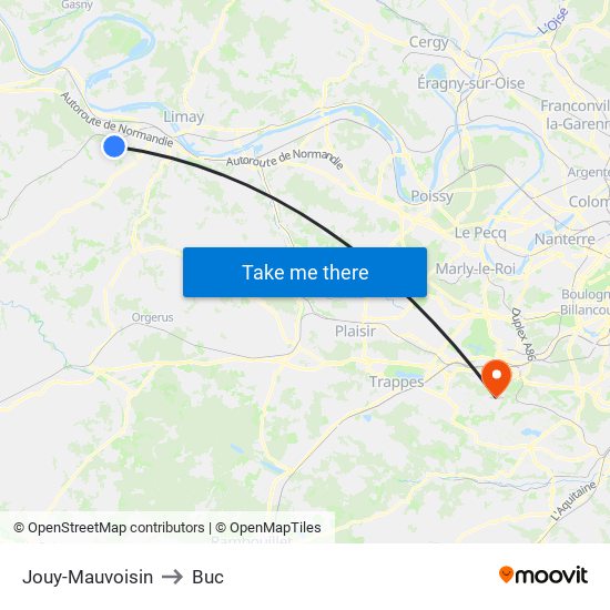 Jouy-Mauvoisin to Buc map