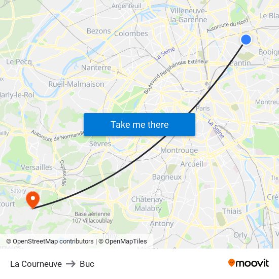 La Courneuve to Buc map