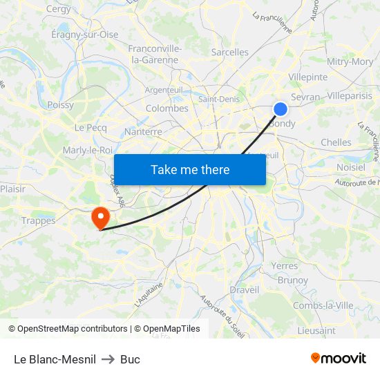 Le Blanc-Mesnil to Buc map