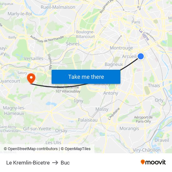 Le Kremlin-Bicetre to Buc map