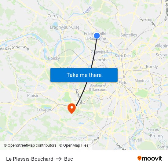 Le Plessis-Bouchard to Buc map