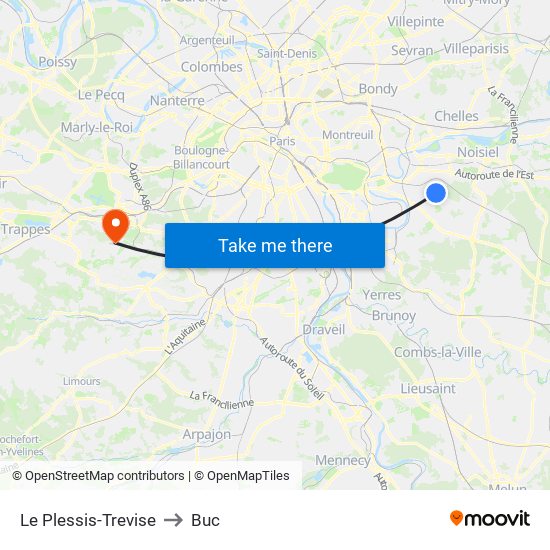 Le Plessis-Trevise to Buc map