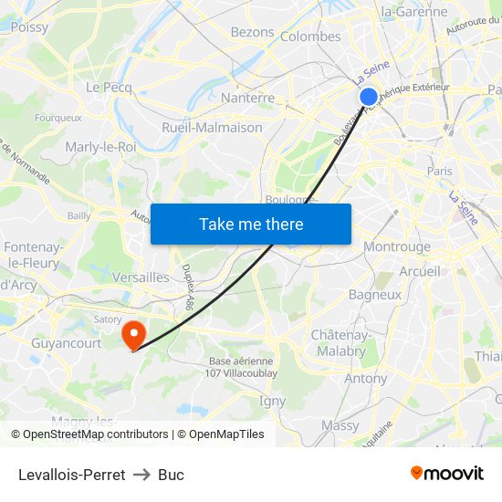 Levallois-Perret to Buc map