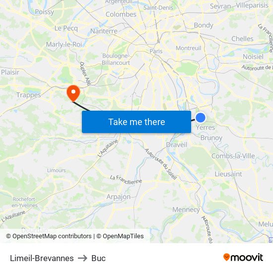 Limeil-Brevannes to Buc map