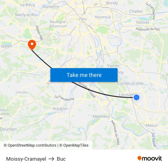 Moissy-Cramayel to Buc map