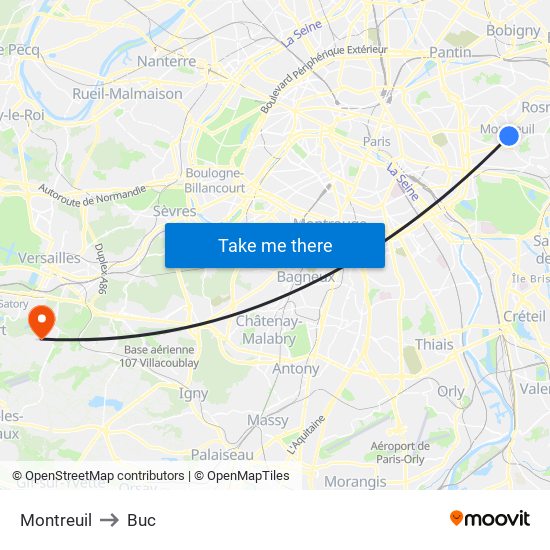 Montreuil to Buc map