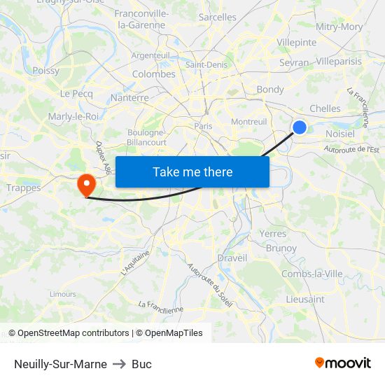 Neuilly-Sur-Marne to Buc map