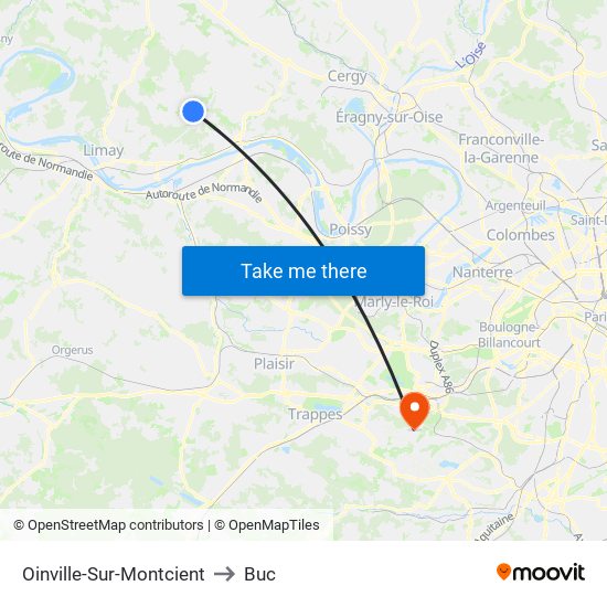 Oinville-Sur-Montcient to Buc map
